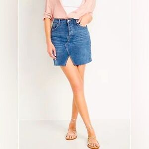 Old Navy High-Waisted Button-Fly Straight Split-Front Cut-Off Jean Skirt Sz 8